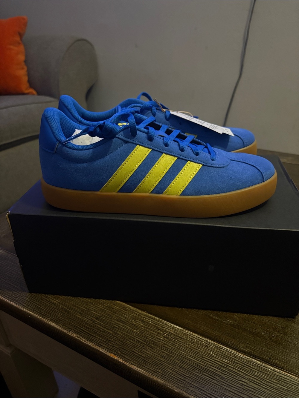 adidas Royal Blue Sneakers with Yellow Stripes and Gum Sole